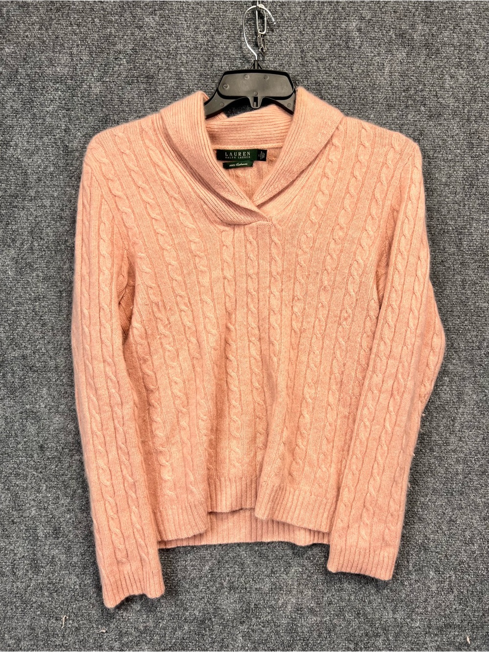 Ralph Lauren Pink Cable Knit Shawl Collar Cashmere Sweater